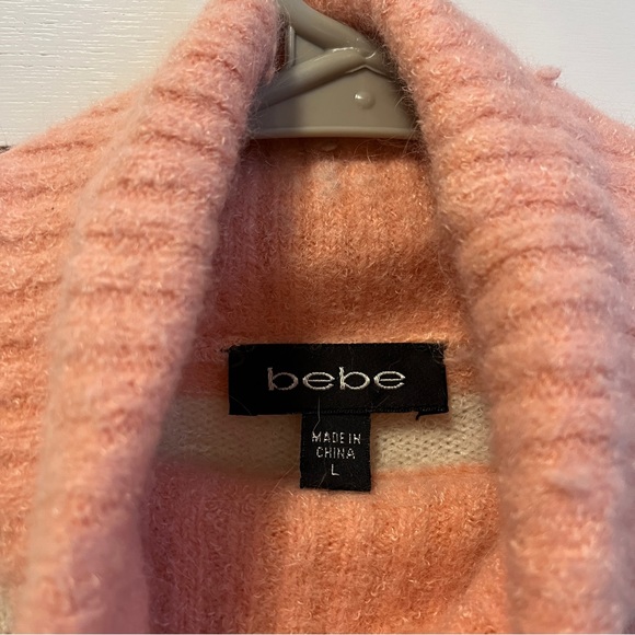 Bebe Y2K White & Pink Gem Stripe Turtleneck Sweater - Picture 4 of 6